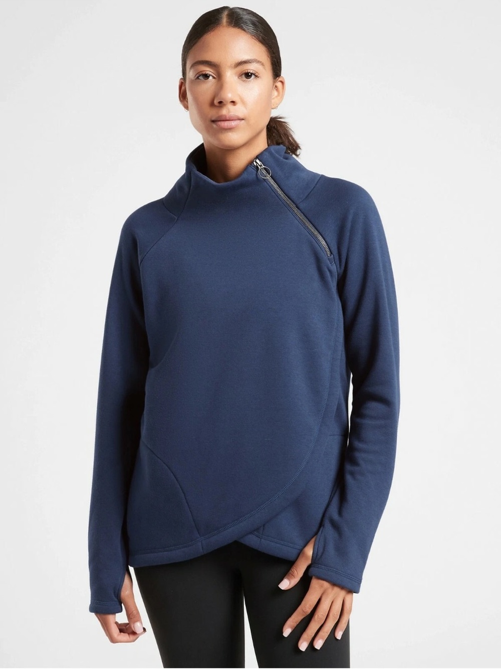 Athleta Cozy Karma Asym Pullover Sweatshirt Enchanted Blue